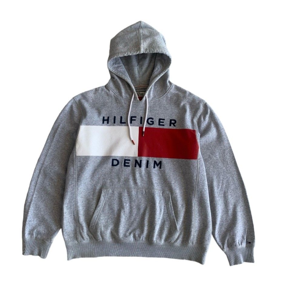 Hoodie Tommy Hilfiger Denim Big Logo Grey Original, Fesyen Pria
