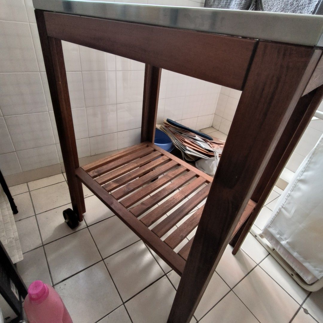 IKEA Applaro Klasen solid wood trolley with stainless steel top