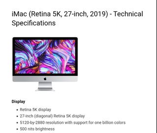 iMac (Retina 5K, 27-inch, 2020) - Technical Specifications