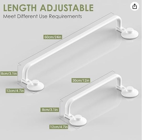 LUXEAR Suction Cup Towel Bar 24 Inch Adjustable Shower Towel Rack No Drill Removable Hand