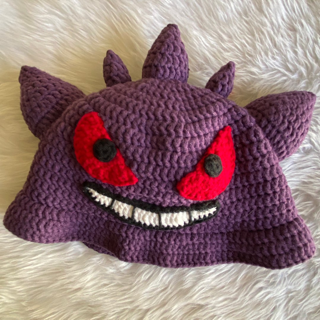 thumbnail image 2 of Pokémon Gengar Checkered Beanie - Official Licensed Black & Purple Winter Hat 2 of 11