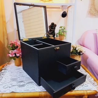Matte black wooden makeup box desk organizer