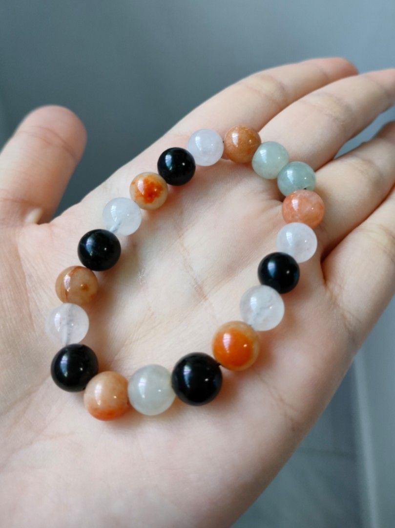 Multiple Colour Beaded Bracelet Red and Black Jade Clear Crystal