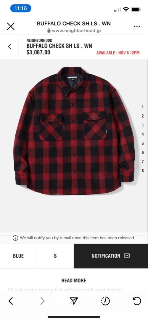 NEIGHBORHOOD BUFFALO CHECK SH LS（NBHD BUFFALO CHECK SHIRT LS RED 