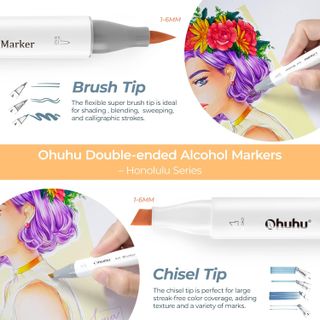 Ohuhu Markers, 48-color Double Tipped Alcohol Markers, Chisel & Fine  Alcohol-based Art Marker Set for Kids, Adults Coloring Illustration, Great  Value