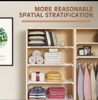 Organizer Storage Rack Adjustable Closet Layer Clapboard Nail Free Wardrobe Cabinet Divider Holder