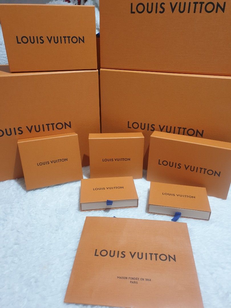 Original LV Box and Paper Bags (Category: Luxury Bags & Wallets) located in Quezon City. Submitted by carillepila (Listing ID 1280287934, Image 1). Description: Price depends on the size of the box and paper bag :).