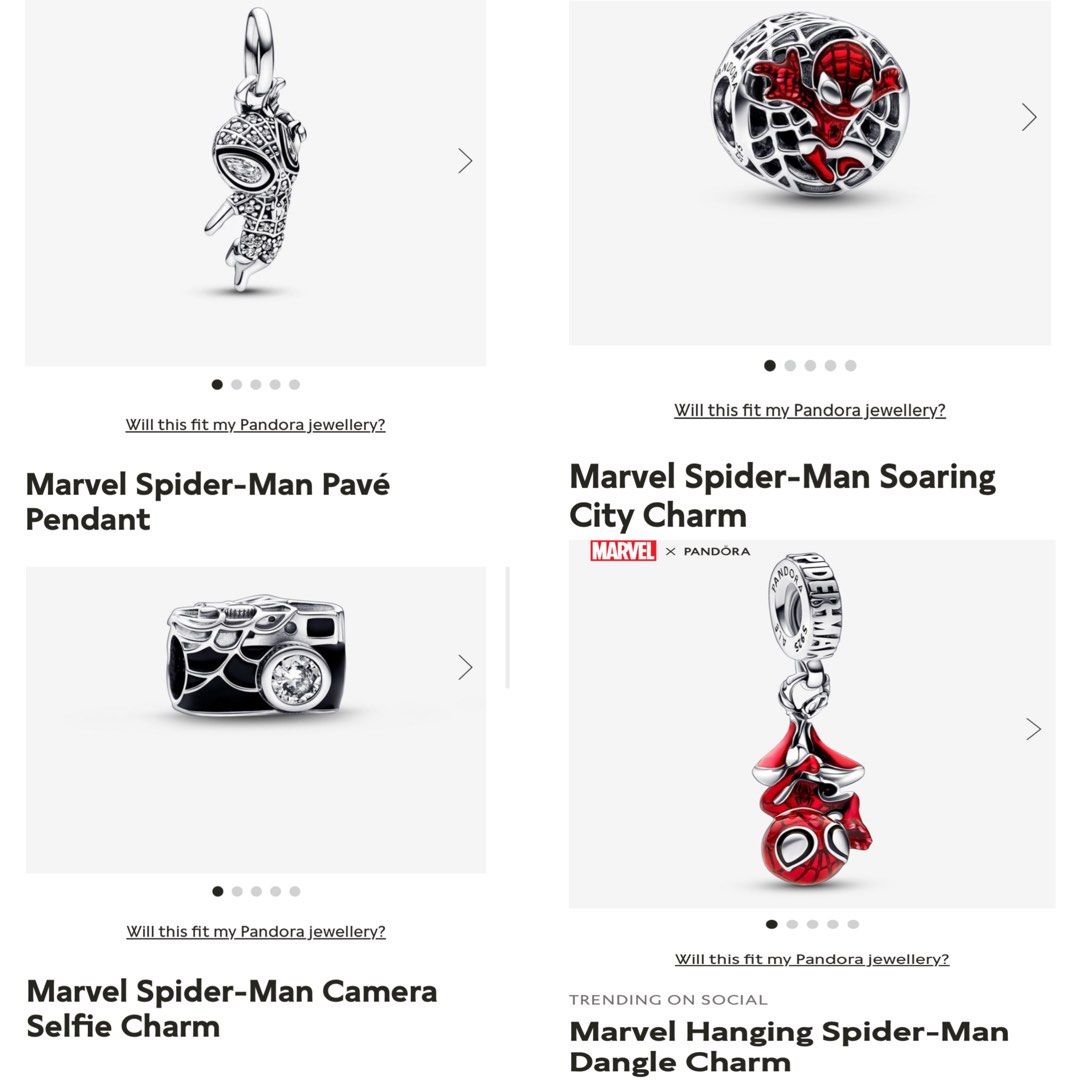 Pandora marvel spider man collection, Women's Fashion, Jewelry &  Organisers, Charms on Carousell