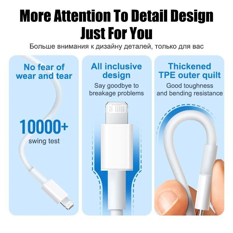 Genuine Charger Cable For Apple iPhone 8, X, XR 11 12,13 Pro, 14 Pro Max  type C