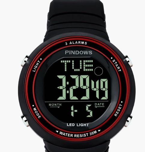 PINDOWS Men s Digital Sports Watch Silicone Watchband Waterproof