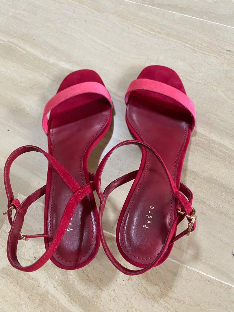 Red strap low heel Women s Fashion Footwear Heels on Carousell