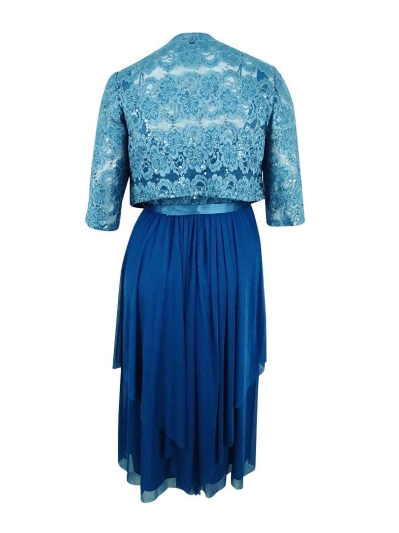 R M Richards Sequins Lace Turqoise Evening Gown Two Piece Set