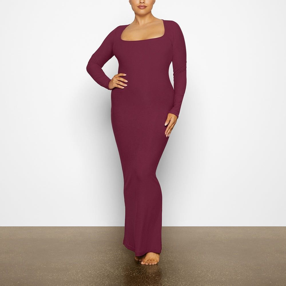 wine long sleeve maxi dress