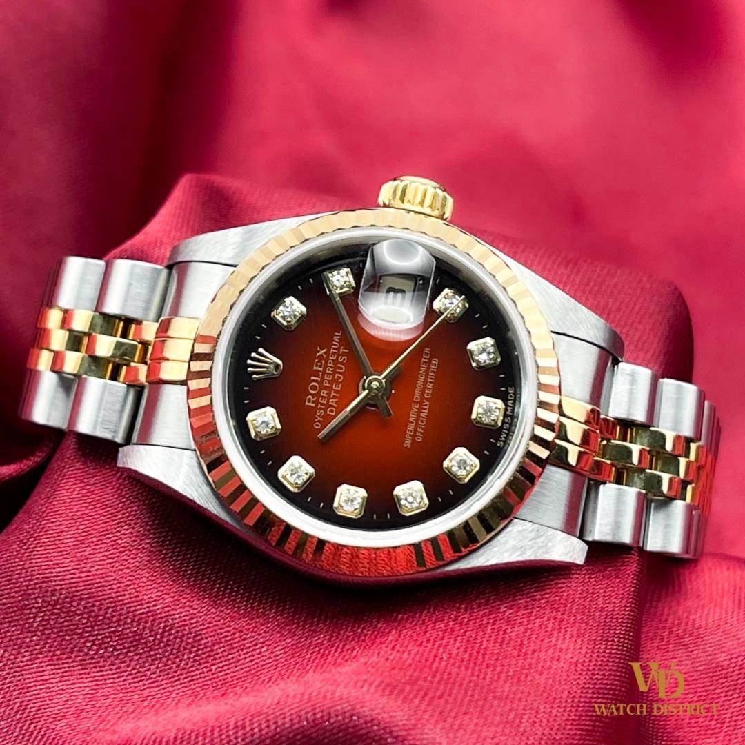 STUNNING 26mm Rolex Lady Datejust Red Vignette Big Diamond Dial