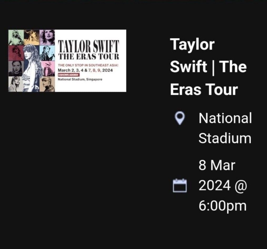 Taylor Swift Eras Tour Vip2 Tickets 2x Tickets And Vouchers Event Tickets On Carousell