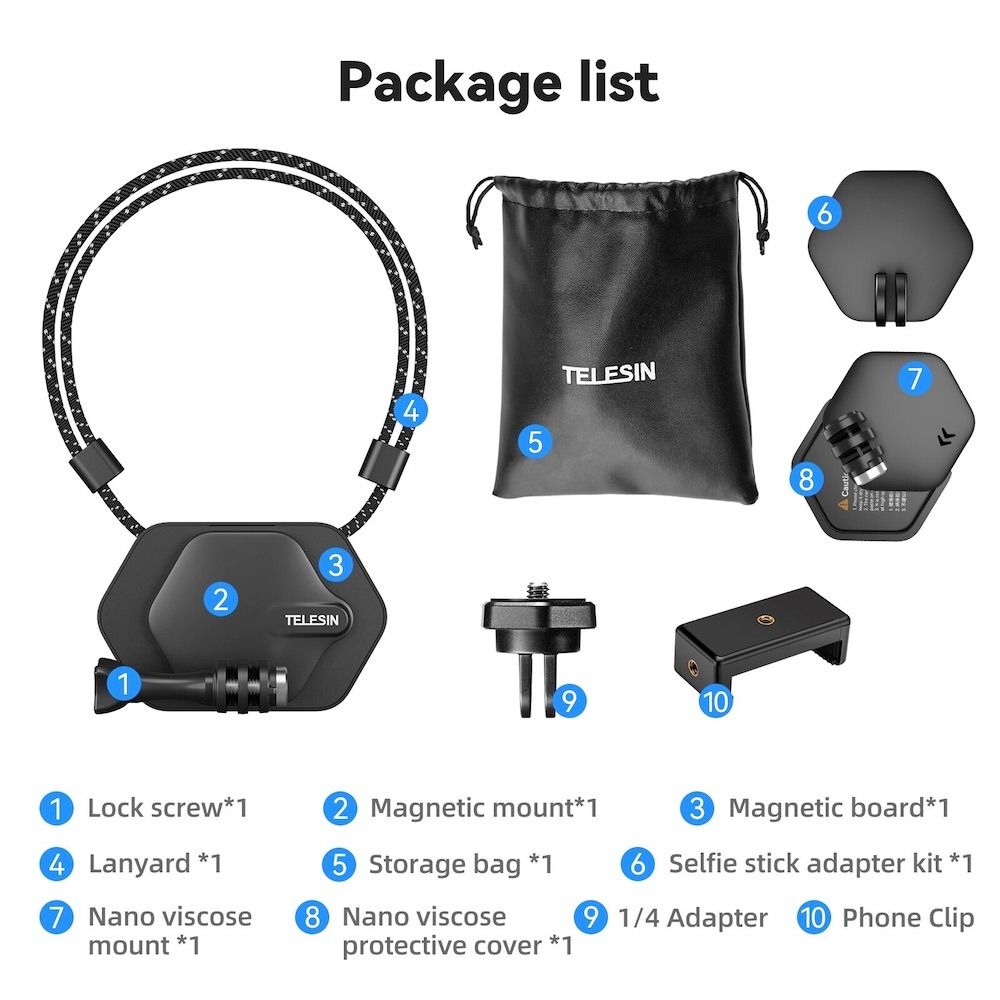 TELESIN Long Magnetic Neck Mount with Phone Clip Vertical Mount, POV Selfie  Hand
