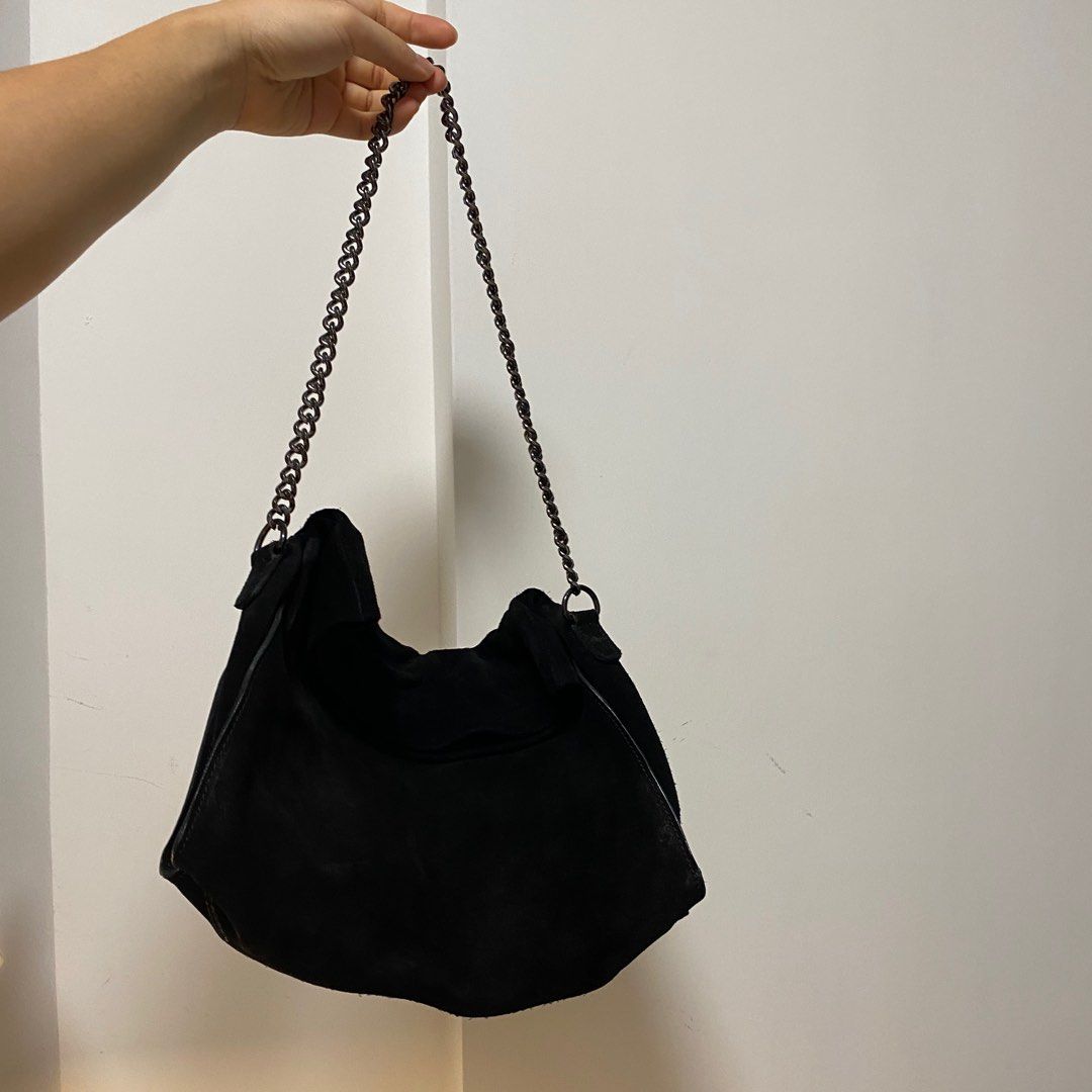 Topshop Black Suede Leather Shoulder Bag