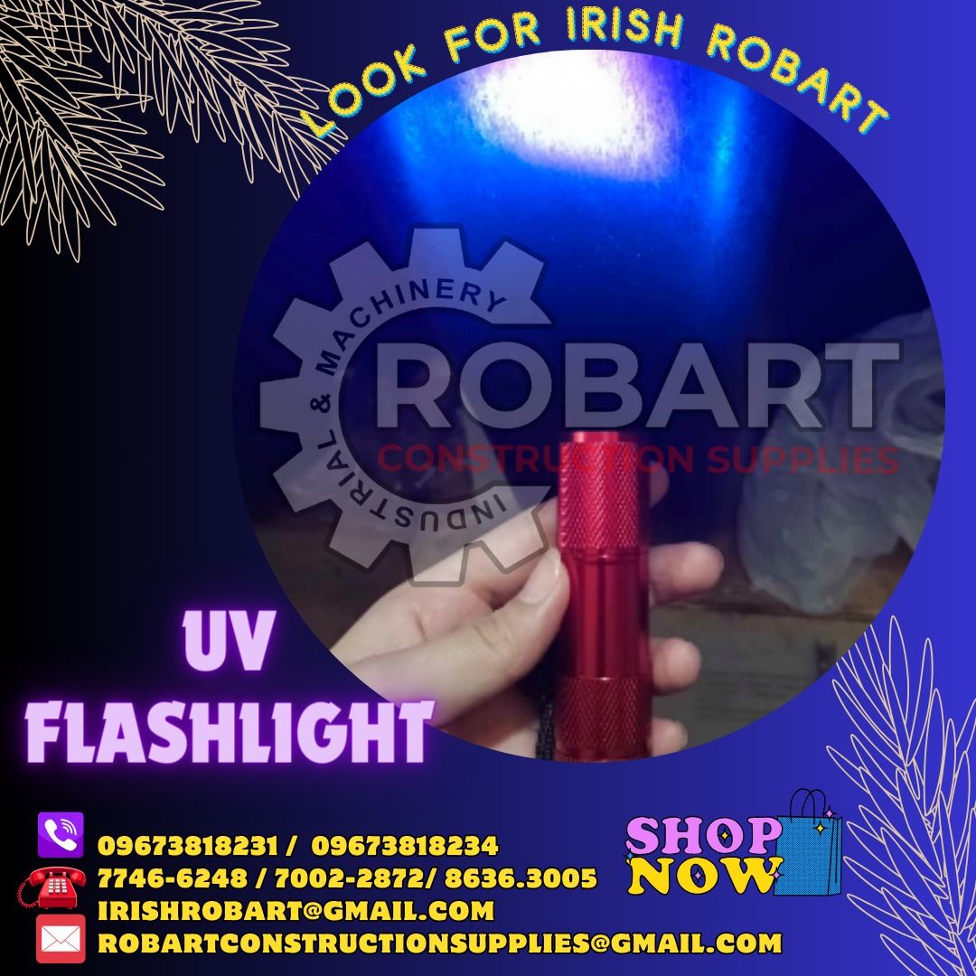 uv flashlight (Category: Construction Tools & Equipment) located in Manila. Submitted by irishrobart_22 (Listing ID 1280126481, Image 1). Description: uv flashlight Red casing SEND US MESSAGE FOR INQUIRIES ‼️‼️ LOOK FOR IRISH ROBART VBR : 0 9 6 7 3 8 1 8 2 3 1/ 0 9 6 7 3 8 1 8 2 3 4 LANDLINE 8-6 3 6 3 0 0 5 / 7 7 4 6 -6 2 4clevis hanger 8 / 7 0 0 2-2 8 7 2 GMAIL: I R I S H R O B A R T @ G M A I L . C O M Office Address: 1405 Yuseco St. Sta Cruz M