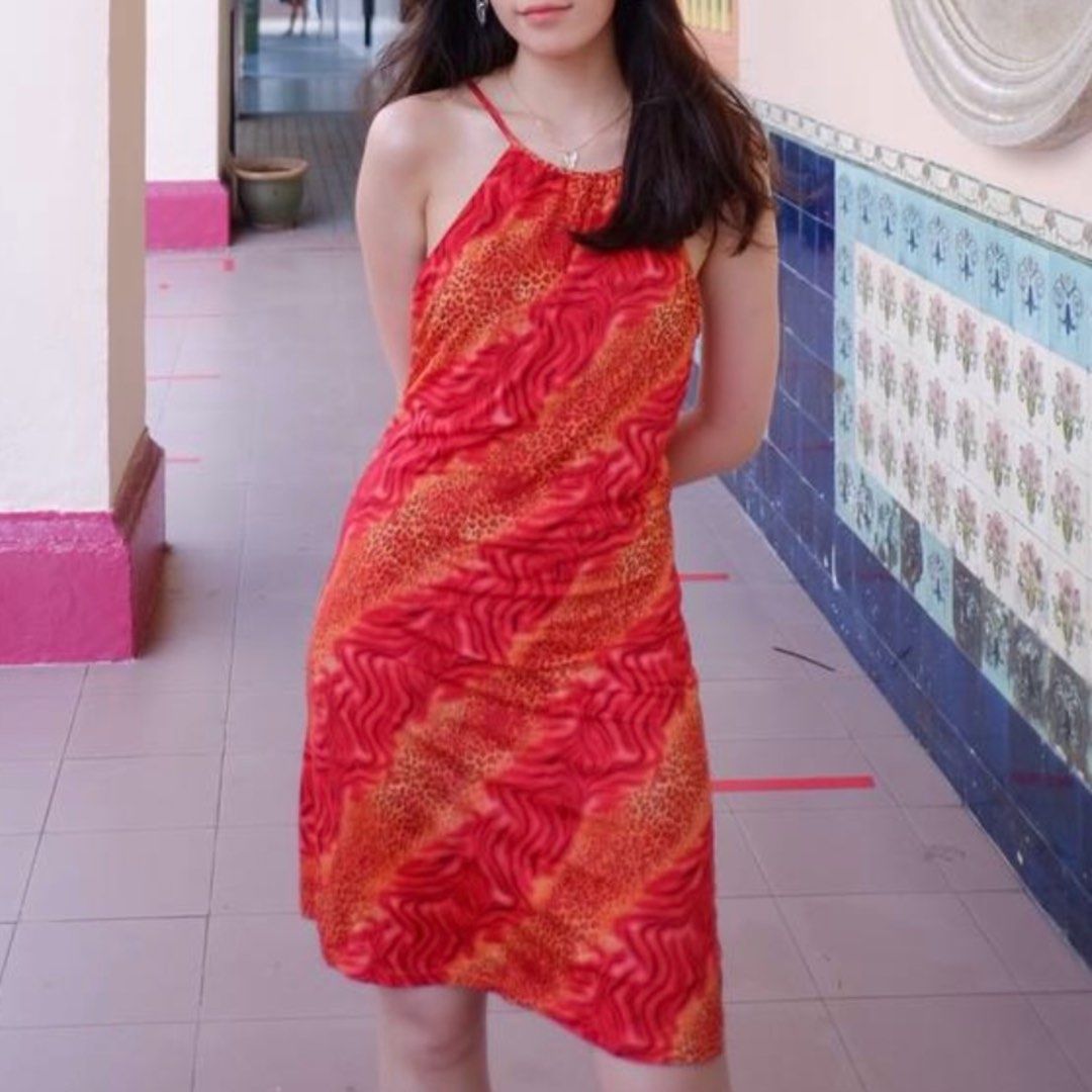 Red vintage halter dress cheap