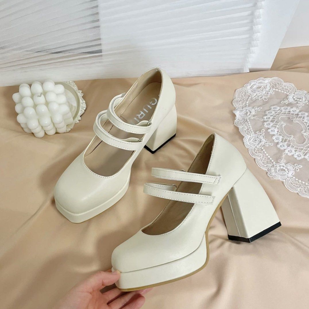 NEW Cream White Retro Lolita Platform Heels Women s Fashion