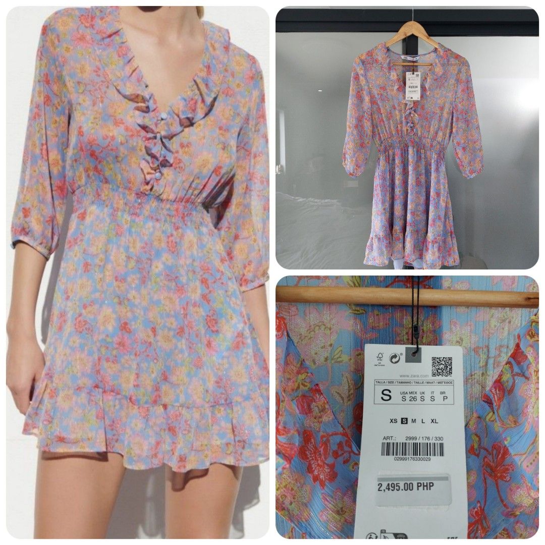 Zara floral printed dress multi colored, Women's Fashion, Dresses