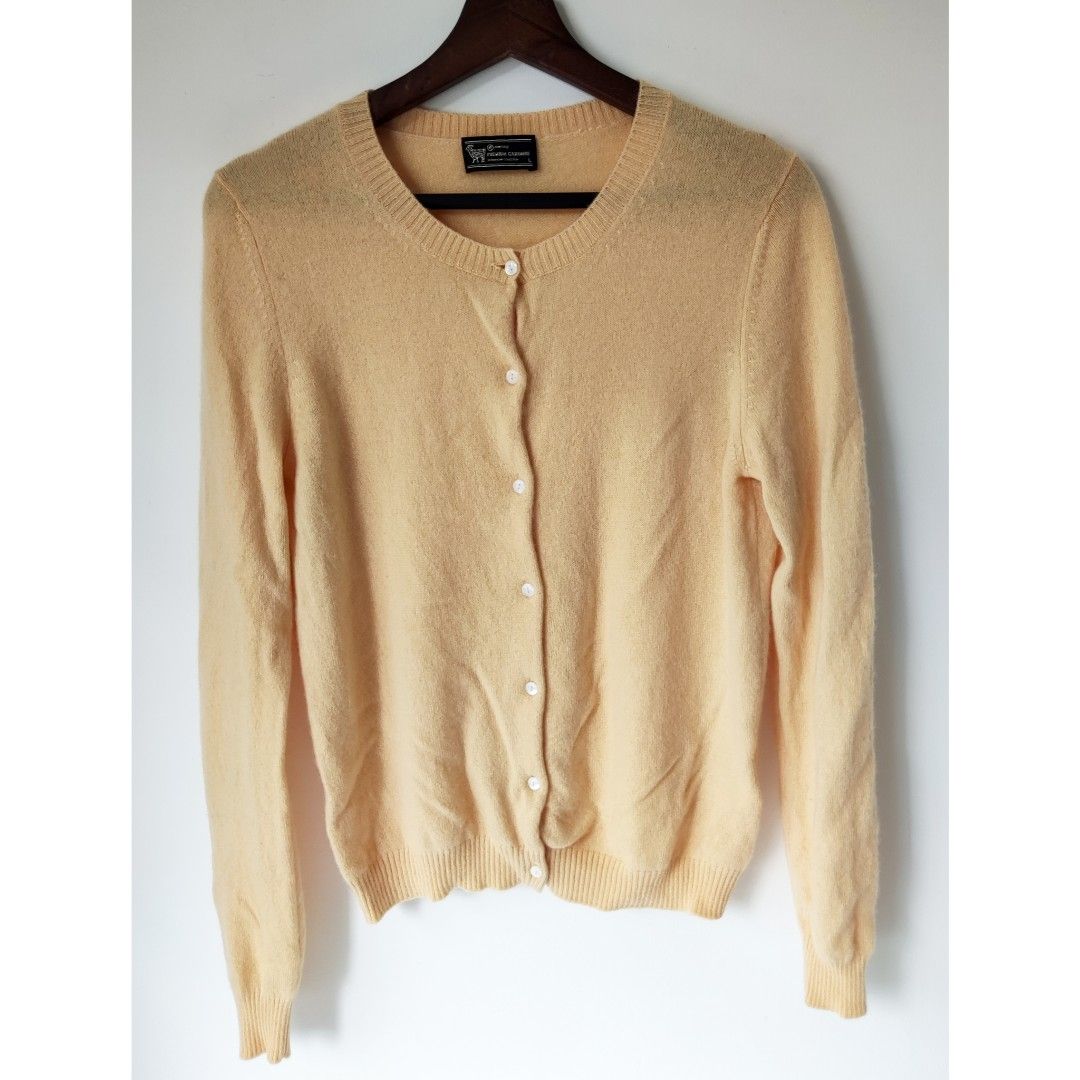100 Premium Cashmere Yellow Cardigan Sweater Women s L Women s
