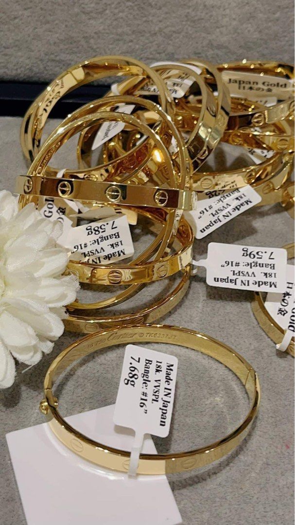 18K SAUDI WHITE GOLD YELLOW GOLD ROSE GOLD CARTIER BANGLE Women s Fashion Jewelry Organizers Bracelets on Carousell