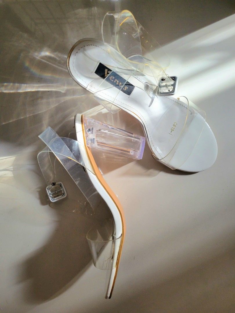 3 inch White Clear Acrylic Block Heels Women s Fashion Footwear Heels on Carousell