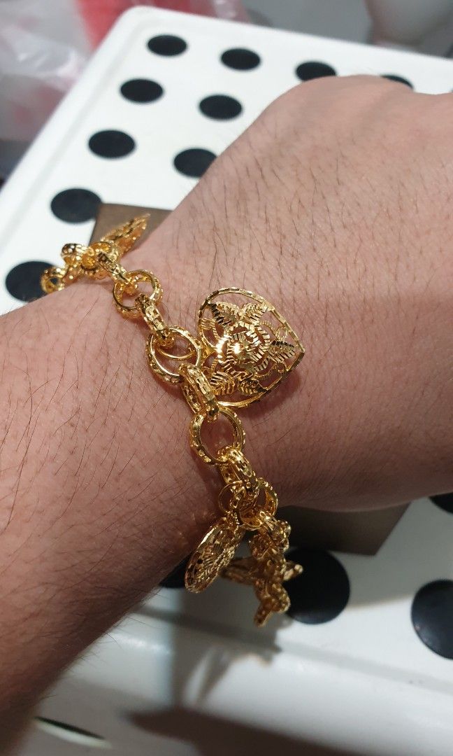 916 gold heart design charm bracelet 7.5inch 19cm 23.47g