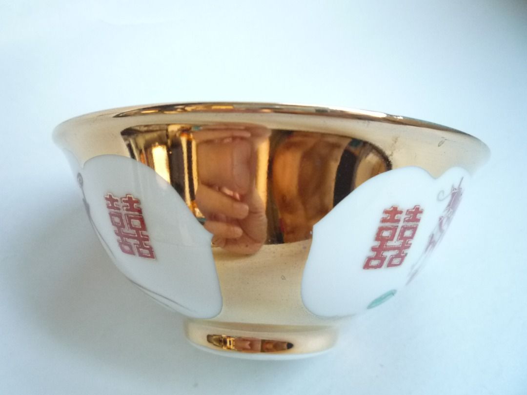 中國景德鎮雙喜龍鳳碗金漆陶瓷飯碗, 玩具收藏品, 紀念品及古董, 復古