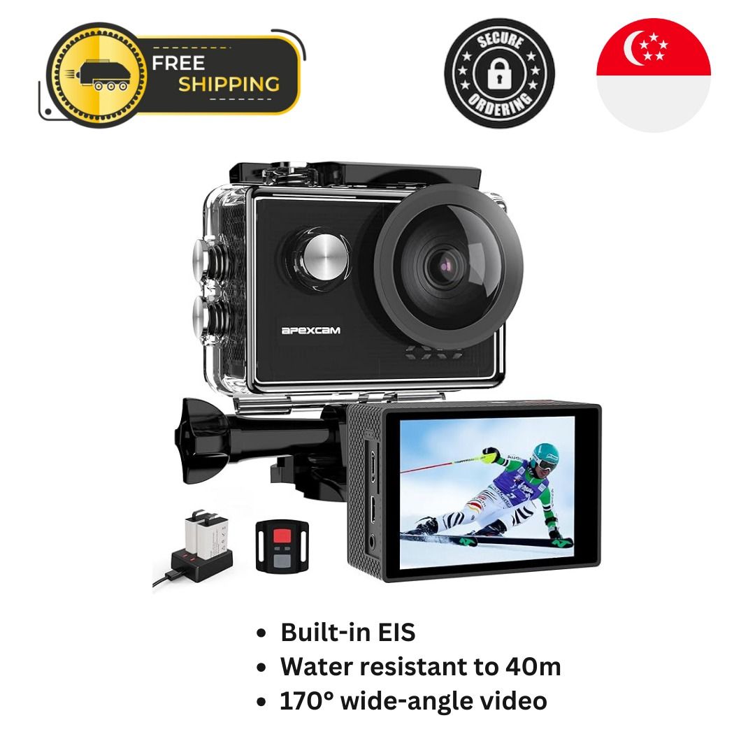 Apexcam Action Camera 4K Sports Camera 20MP 40M 170°Wide-Angle WiFi  Waterproof Underwater Camera with 2.4G Remote Control 2 Batteries 2.0'' LCD  Ultra