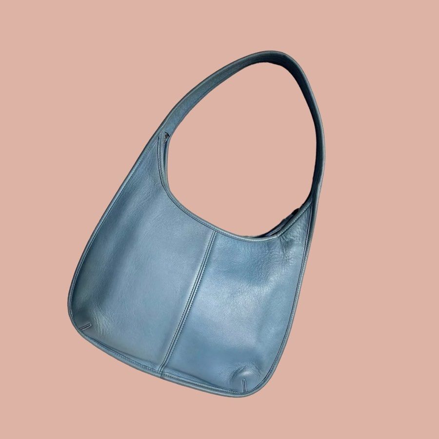 バッグ VINTAGE COACH ERGO POCKET ZIP 9033 BLUE Authentic Coach vintage leather Ergo zip hobo blue shoulder bag