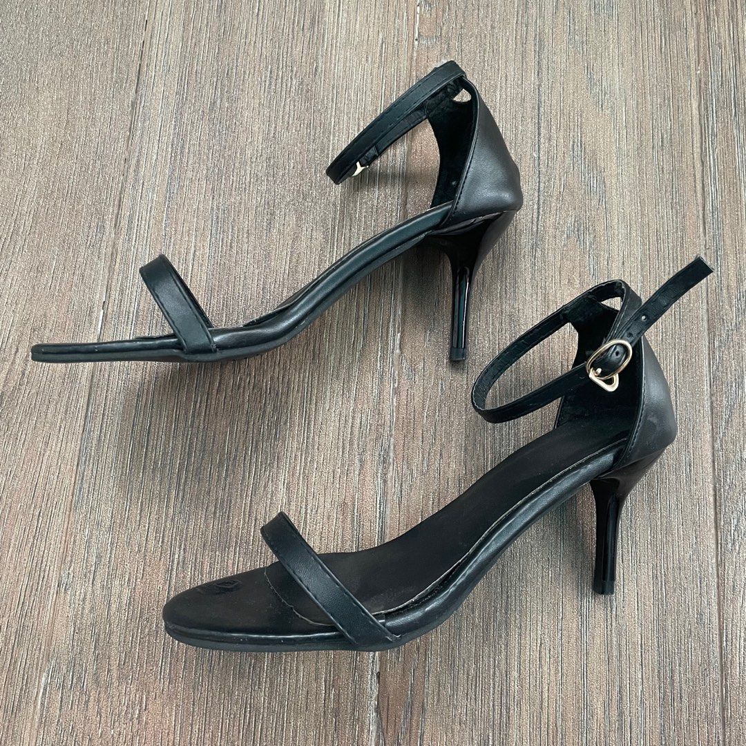 Black Ankle Strap 3 Inch Stiletto Kitten Heels Size 5 Women s