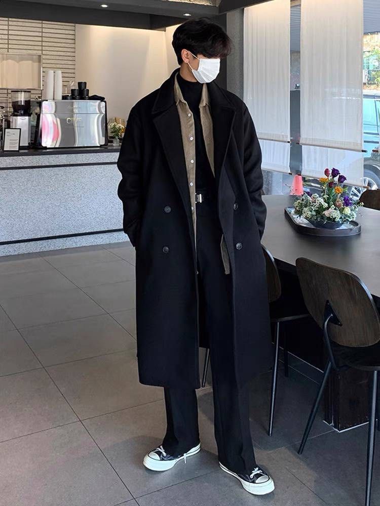 Korean long black coat hotsell