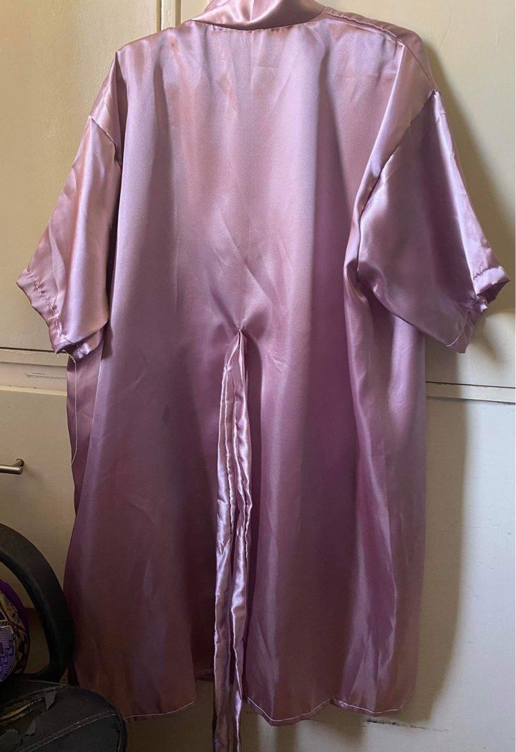 Blush pink satin robe (Category: Undergarments & Loungewear) located in Muntinlupa City. Submitted by firstborns (Listing ID 1280389314, Image 2). Description: Satin robe used only once for wedding photo op Color: Blush pink Free size; see photos for estimated measurements (pls allow for slight variance).
