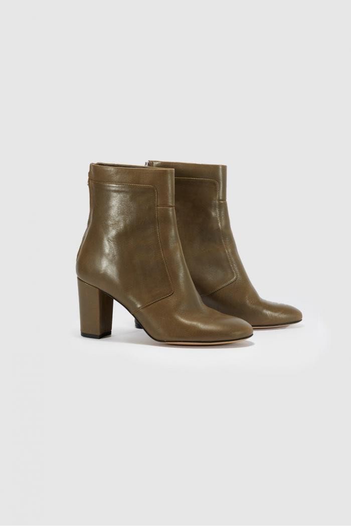 Brand New French Connection Mid Heel Leather Ankle Boots Olive