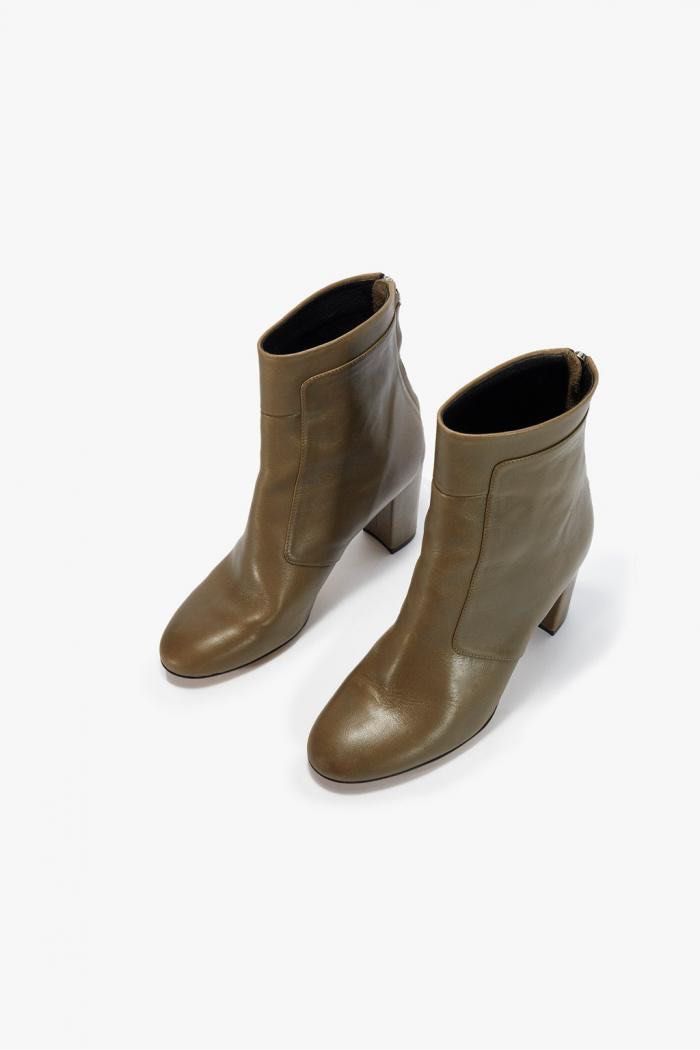 Brand New French Connection Mid Heel Leather Ankle Boots Olive