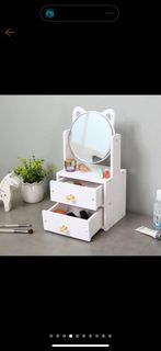 Cat Ear Makeup Mirror With Jewelry Compartment Drawer Cosmetic Organizer Table Decor