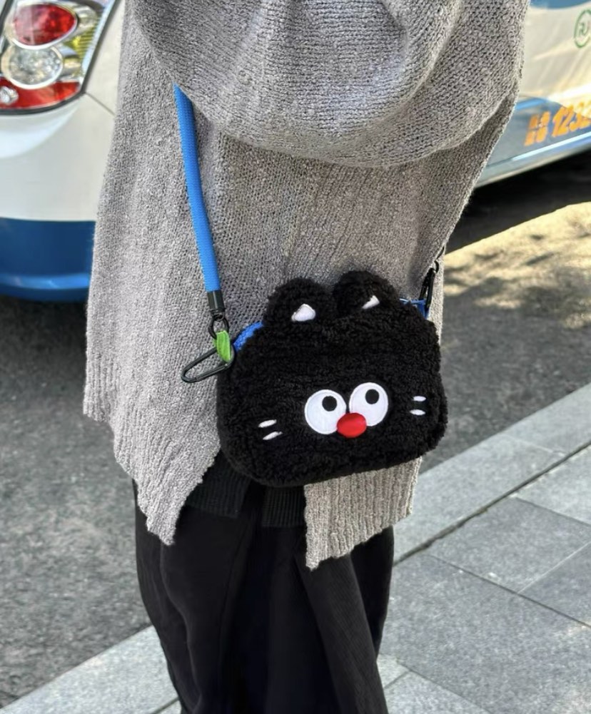 Cat face bag black girl bag red nose cute makeup bag sling cross