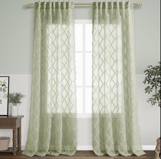 Chic design 108 inches length sage green sheer curtains