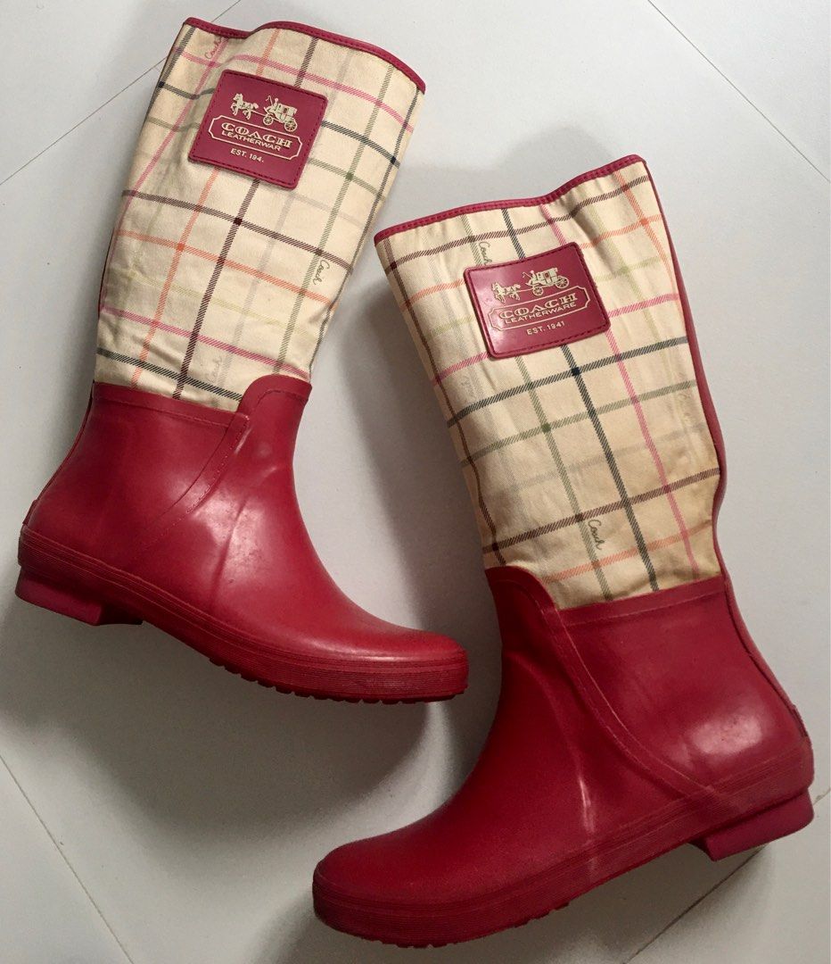 Coach plaid rain boots shop