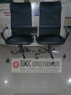 color black high back chair with arms / office furniture / office partition / office table