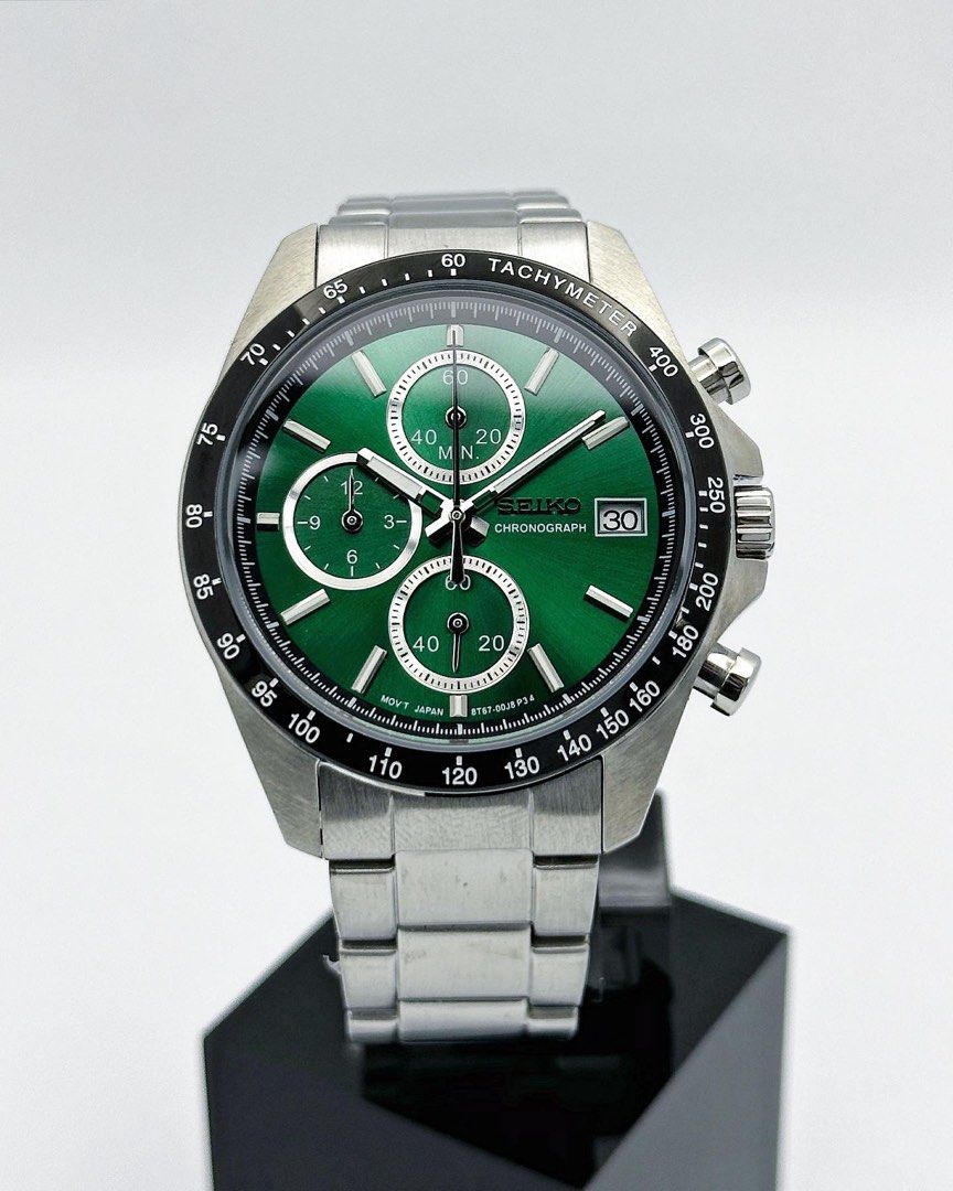 Custom Seiko Mod 39.5mm Green Mecha Quartz Chronograph VK67 Men s