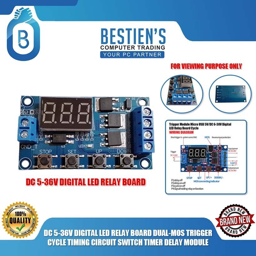 DC 5-36V DIGITAL LED RELAY BOARD DUAL-MOS TRIGGER CYCLE TIMING CIRCUIT SWITCH TIMER DELAY MODULE (Category: Electrical, Adaptors & Sockets) located in Quezon City. Submitted by besteinpc (Listing ID 1278511184, Image 1). Description: DC 5-36V DIGITAL LED RELAY BOARD DUAL-MOS TRIGGER CYCLE TIMING CIRCUIT SWITCH TIMER DELAY MODULE FEATURES: 👉Voltage: DC 5V~36V. 👉Trigger Signal Source: High voltage level trigger (3.0V~24V), signal ground and syste