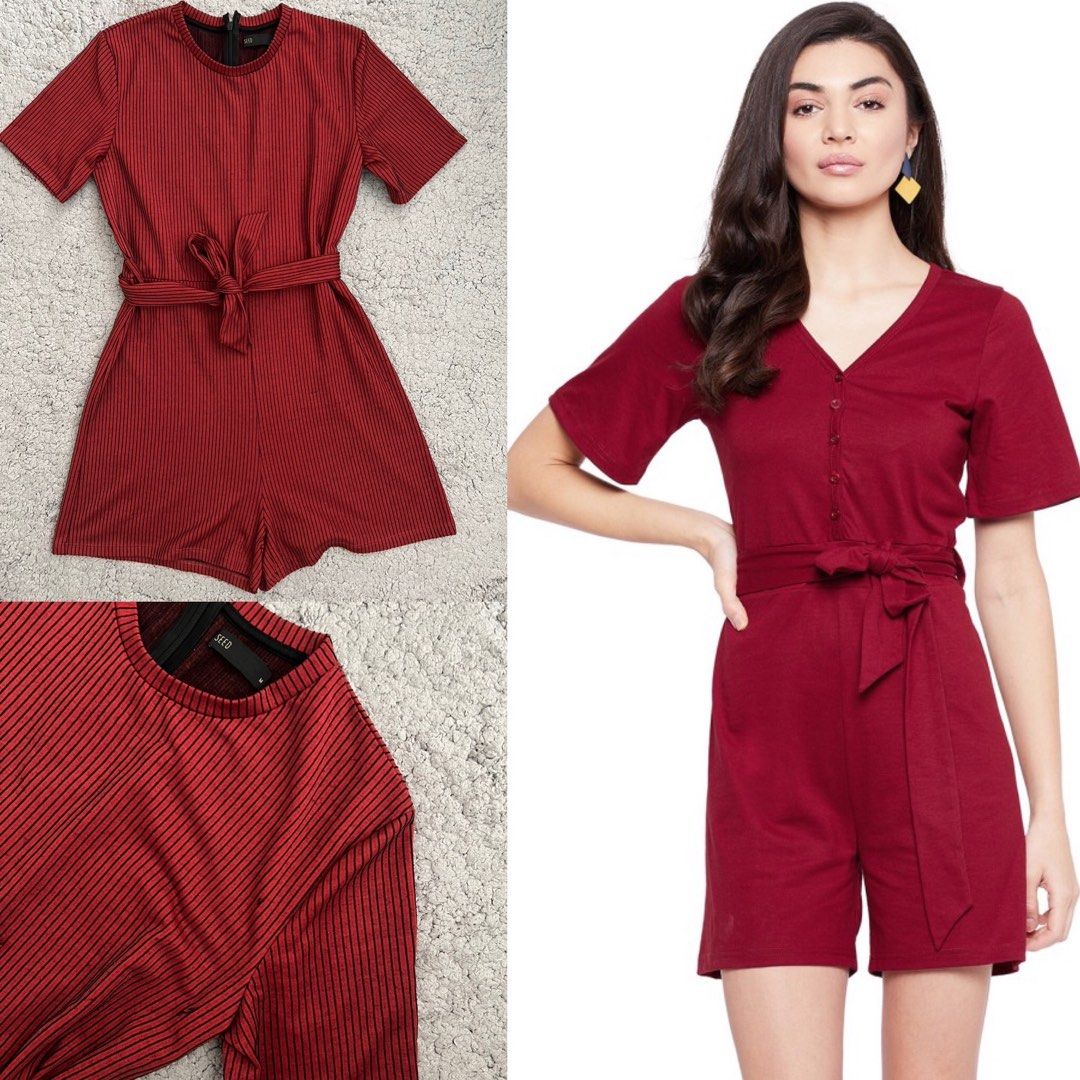 DEAL] CNY Ladies Romper Play Suit Red Evening Occasion Casual Elegant Long  Sleeve Shorts Jumpsuit Outing