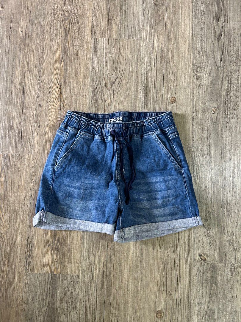 Elastic denim shorts hotsell