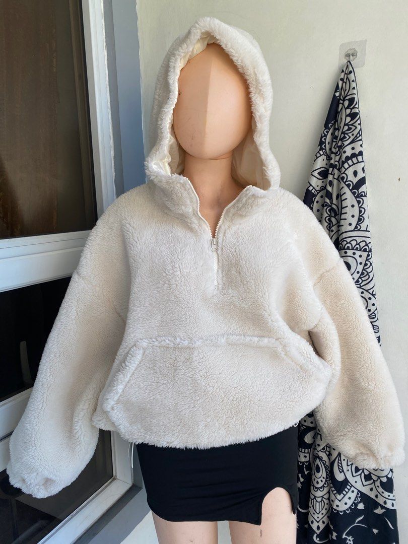 Drawstring teddy jacket Women s Fashion Coats Jackets and