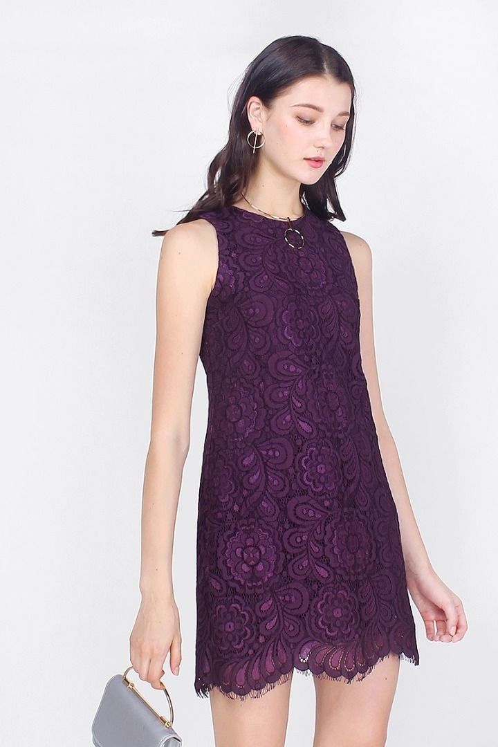 Purple lace shift dress online