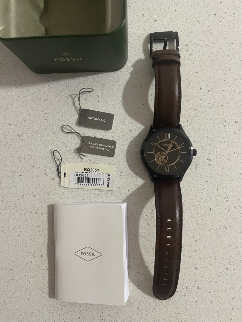 Fossil automatic movement w brown leather 2 yr warranthy Men s
