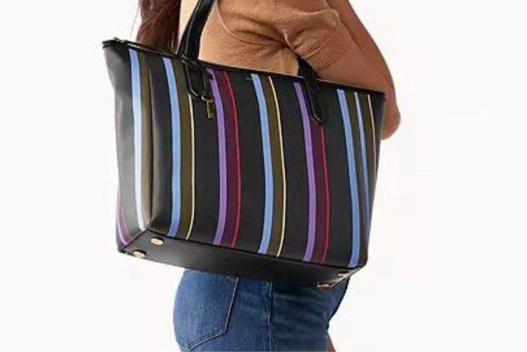 Fossil Sydney Tote in Black Stripe Women s Fashion Bags